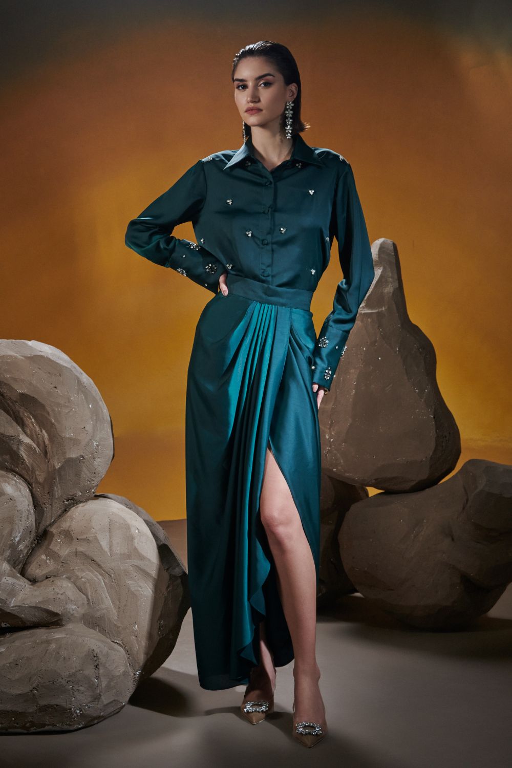 Emerald Green Dhoti Skirt Set - Main Image